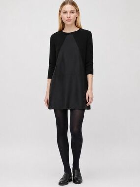 COS Mixed Media Knit A-Line Mini Dress Black with Pockets Size XS